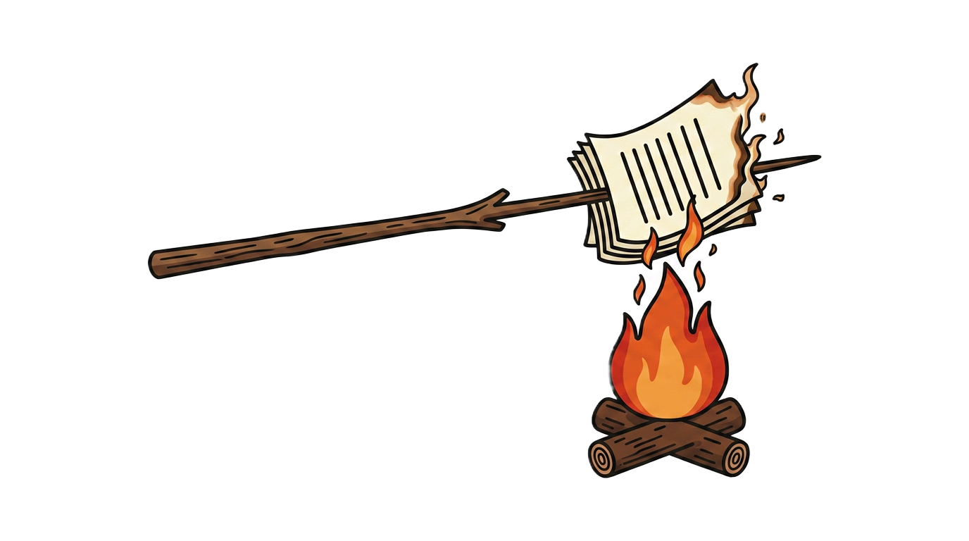 S'more Forms logo — papers being roasted over a campfire